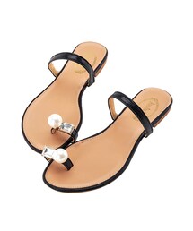 gracegift | 韓國珍珠鑽飾夾腳涼鞋(サンダル)