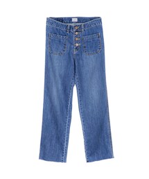 gracegift | 韓國雙口袋排釦牛仔喇叭褲(デニムパンツ)