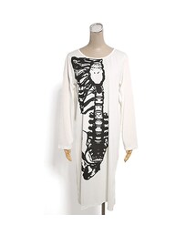 半身スケルトン骨プリント†サイドスリットの長袖ゆるチュニック(チュニック)