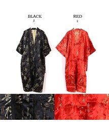 縁起文字総ジャガード織りの光沢サテンガウン(その他アウター)