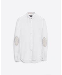 ZARA | リネンシャツ、コントラストデザインプリント地エルボーパッチ付き長袖(シャツ/ブラウス)