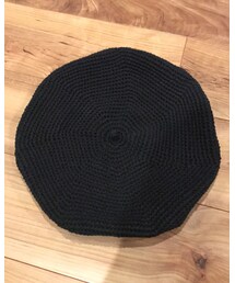 Handmade | 手編み コットンのデカベレー帽 黒(ハンチング/ベレー帽)