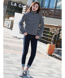 HEYD | ストライプパターンタートルネックTシャツ(Tシャツ/カットソー)