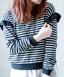 italie to france | 先染めボーダーフリル付きプルオーバー(Tシャツ/カットソー)