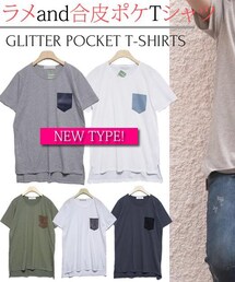 合皮ポケTシャツ  slickmist(Tシャツ/カットソー)