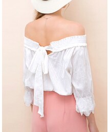 AIR SPACE | 後綁帶九分袖平口上衣(その他トップス)