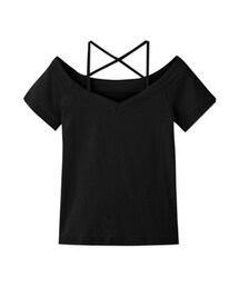 AIR SPACE | 背交叉露肩短袖上衣(Tシャツ/カットソー)