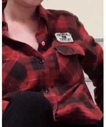Laundry | チェック(RED+BLACK)+ポイント裾(グレー)(シャツ/ブラウス)