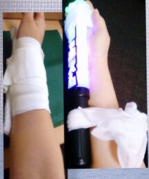 ペンライト | 看護師の姉が応急処置してくれました。固定するものがなくて 前日姉が参戦した関ジャニ∞さんのペンライトで二点固定。笑  関ジャニ∞さんに心よりお礼申し上げます。 ※右の写真は再現です(バングル/リストバンド)