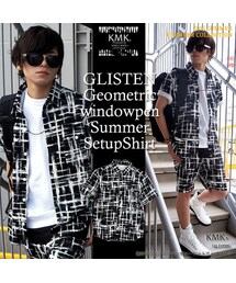 KINGLYMASK | 「GLISTEN」幾何学 ウィンドウ ペン サマー セット アップ シャツ 半袖(トップス)