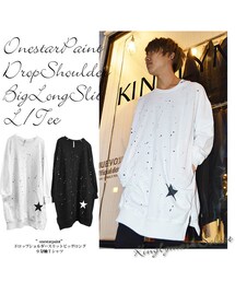 KINGLYMASK | "onestarpaint" ドロップショルダー スター ペンキ デザイン スリット ビッグ ロング 9分袖 ロンＴ スエット

(スウェット)
