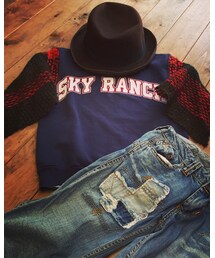 FLOWリメイク品 | usedスウェット✖︎ウールチェック(Tシャツ/カットソー)