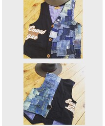 flowリメイク | デニムパッチワークリメイクベスト(トップス)