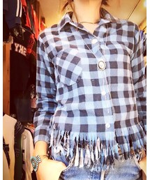usedネル フリンジリメイク | フリンジネル ボタンをコンチョに(シャツ/ブラウス)