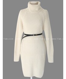 ベルト付タートルネックニットワンピース(ワンピース)