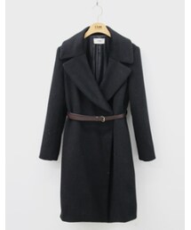 ベルト付きワイドカラーウールコート(ステンカラーコート)