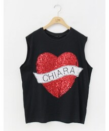 スパンコールハートモチーフノースリーブTee(Tシャツ/カットソー)