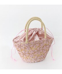 フラワーパンチングレース麦わらバッグ(かごバッグ)