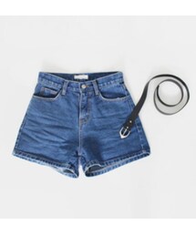 ベルト付きハイウエストデニムショートパンツ(デニムパンツ)