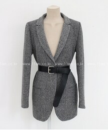 ベルト付きヘリンボーン柄ジャケット(テーラードジャケット)