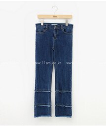 フリンジ裾トリミングブーツカットデニムパンツ(デニムパンツ)