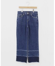 裾カットオフ切り替えラインデニムワイドパンツ(デニムパンツ)