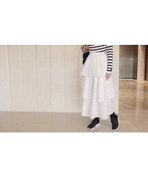 ロング丈3段プリーツスカート(スカート)