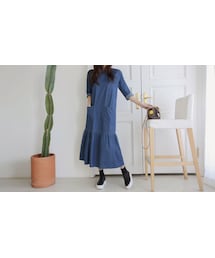 11AM | フリル切替ロングデニムワンピース(ワンピース)