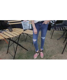 11AM | ウォッシュ加工裾カットオフデニムスキニー(デニムパンツ)