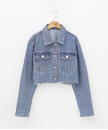 切りっぱなしクロップドデニムジャケット(デニムジャケット)