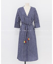 11AM | ストライプ柄Vネックシャツワンピース(ワンピース)