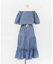 11AM | オフショルデニムフレアワンピース(ワンピース)