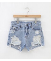 11AM | ヴィンテージムードクラッシュデニムショートパンツ(デニムパンツ)