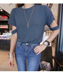 11AM | スリットスリーブ無地コットンT(Tシャツ/カットソー)