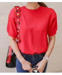 11AM | シンプルラウンドネック半袖ニット(Tシャツ/カットソー)