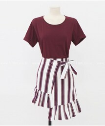 11AM | シンプルTシャツ×アンバランスラップスカートSET(セットアップ)