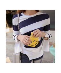 11AM | アシメボーダーラウンドネックTシャツ(Tシャツ/カットソー)