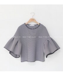 11AM | ラッフルフリルスリーブボーダーブラウス(シャツ/ブラウス)