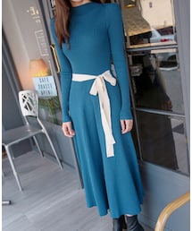 11AM | 配色リボンプチハイネックスリムワンピース(ワンピース)