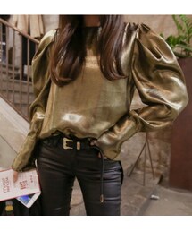 ユニークシャイニーパフ袖ブラウス(シャツ/ブラウス)