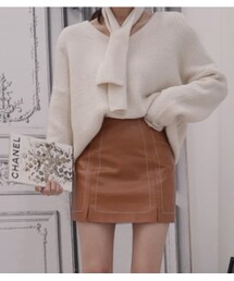 ステッチディテールレザー調ミニスカート(スカート)