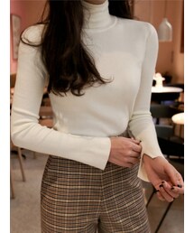 スリットカットスリーブスリムタートルネックニット(ニット/セーター)