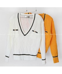 ダイヤ柄Vネックチルデンニット(ニット/セーター)