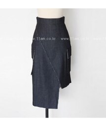 アシメ裾ラップデニムスカート(デニムスカート)