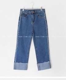 配色ラインロールアップデニムパンツ(デニムパンツ)