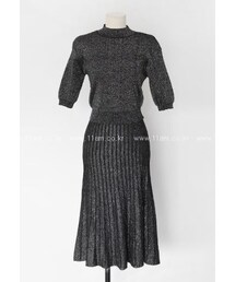 ラメ入りニットトップスxプリーツスカートSET(ニット/セーター)