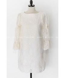 スリットリボンスリーブシースルーレースワンピース(ワンピース)