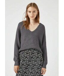 PULL&BEAR | V領毛衣(Pullover mit Vollpatentmuster und Fischgrätmuster)(ニット/セーター)