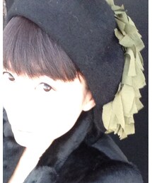 Choco usausa | カーキのフワフワ付きベレー帽(ハンチング/ベレー帽)