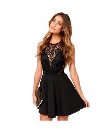 The Latest Lace Stitching Sexy Halter Sleeveless Puffy Short Dresses(チュニック)